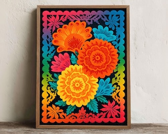 Mexican Floral Print, Printable Folk Art Wall Art, Digital Download