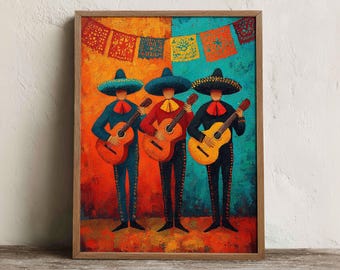 Mariachi Band Print, Printable Mexican Folk Wall Art, Digital Download