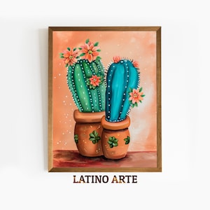 Potted Cactus Print: Mexican Nopales Opuntia Painting (Digital Download)