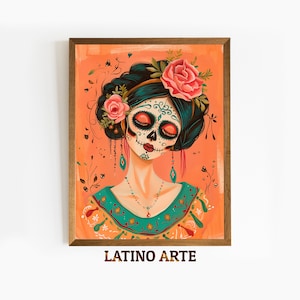 Dia De Los Muertos Printable Mexican Wall Art, Digital Catrina Calavera Painting, Hispanic Print, Instant Download