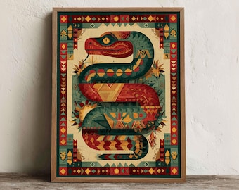 Aztec Serpent Print, Printable Mexican Folk Wall Art, Digital Download