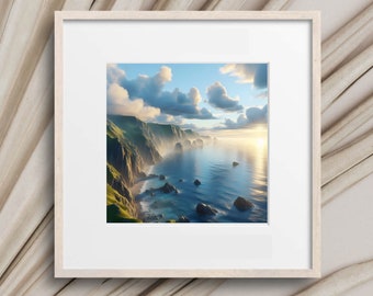 Downloadable Wall Art Print - AI Landscape Collection Print - Coastline, Cliffs and Sea