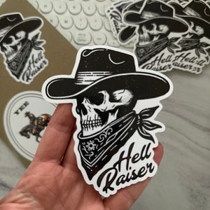 Hell Raiser, Cowboy, Teschio, Tatuaggio, Adesivo Western