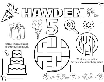 Customizable Birthday Placemat Digital Download Traditional Party Theme