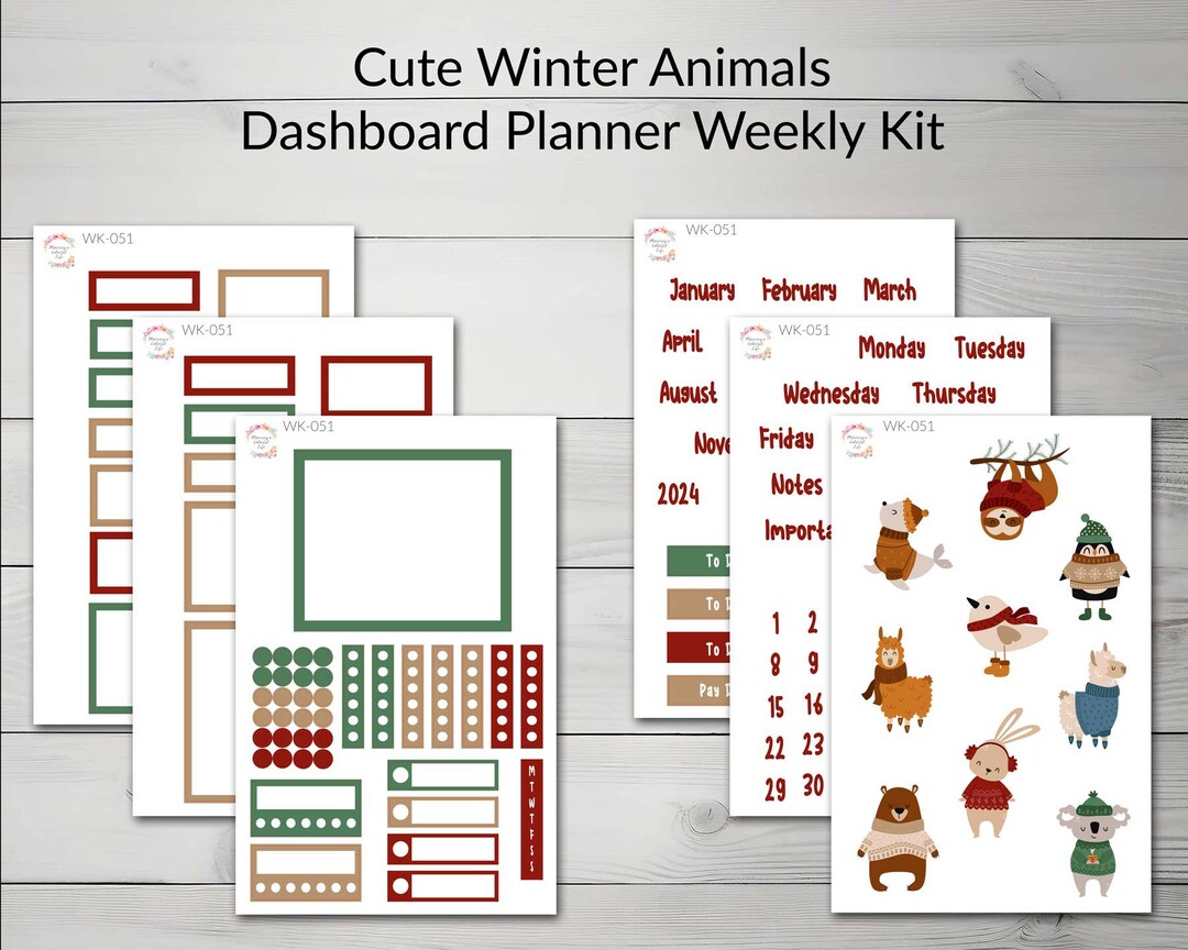Cute Winter Animals Dashboard Planner Weekly Sticker Kit, Happy Planner ...