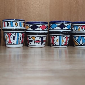 Handcrafted Moroccan Ceramic Tea Cups – Elegance in Every Sip 6 Cups 100% Handmade, Pottery Handmade Tumblers for Dinner Table, Coffee Cups .