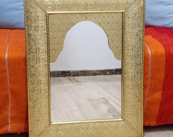 Handmade Moroccan Brass Mirror - Intricate Hand-Engraved Arched Wall Mirror - Authentic Moorish Home Decor