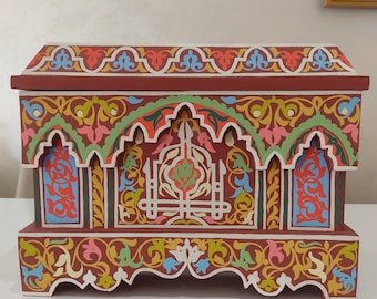 Wooden treasure chest-Moroccan handmade box- of drawers-bohemian hand-painted berber art-tribal wooden chest Hand-carved moroccan chest