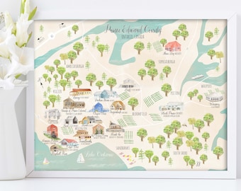 Prince Edward County Ontario Canada Niagara Illustration Map Wall Art