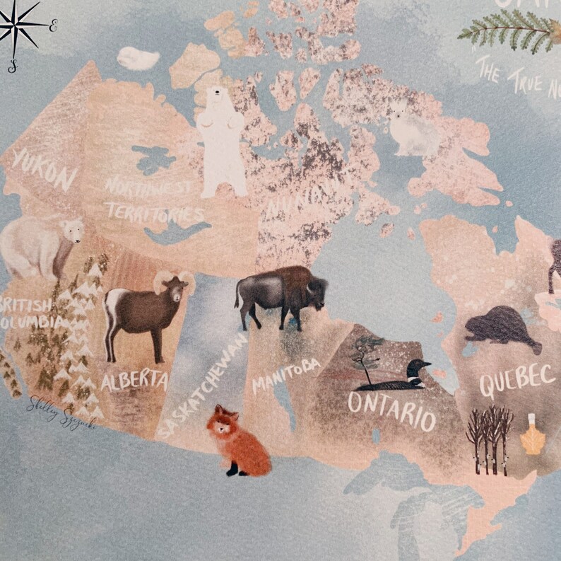 Canadian Map Watercolor Art print Canada map Nursery Art Etsy