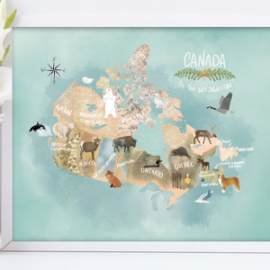 Canadian Map Watercolor Art print, Canada map, Nursery Art , Home wall decor, Map painting, Wall Art painting, map poster, Baby gift