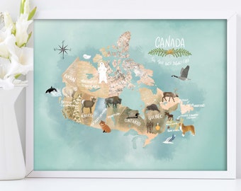 Canadian Map Watercolor Art print, Canada map, Nursery Art , Home wall decor, Map painting, Wall Art painting, map poster, Baby gift