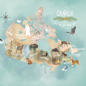 Carte du Canada illustrée| Impression de la carte du pays| Carte du Canada| Affiche de carte personnalisée| Impression de carte personnalisée