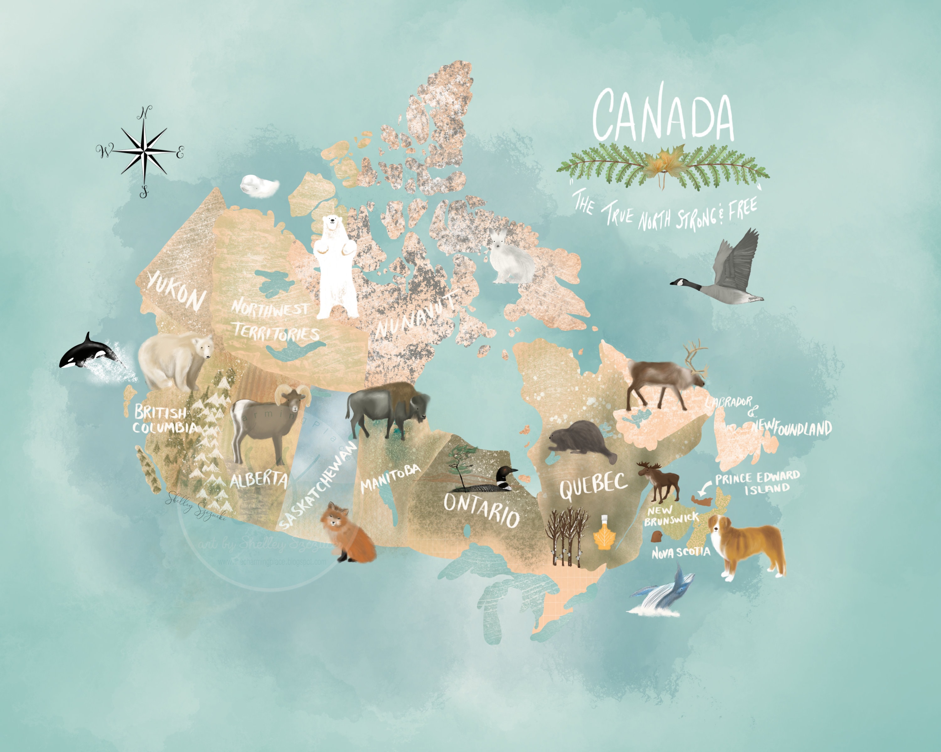 Canadian Art Map Illustration Wall Art Canada Map Gift for Etsy Canada