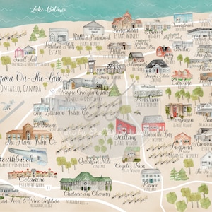 Carte des vignobles de Niagara on The Lake Ontario, art mural, Canada, visites de vignobles de glace, carte des vignobles, carte des vignobles NOTL