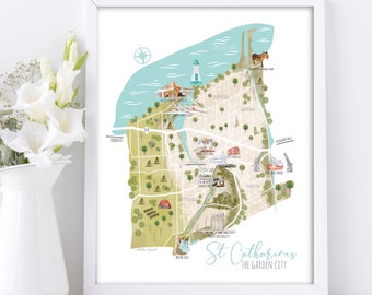 Map of St Catharines Ontario Canada, Gift for Him,Wall art,gift for mom,St Catharines Niagara Map, Map Art,Port Dalhousie,Welland Canal