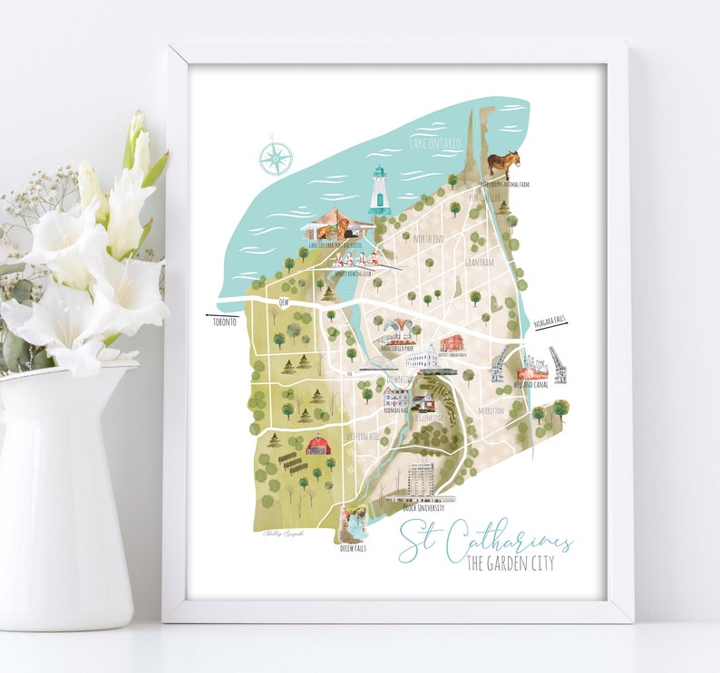 Mapa de St Catharines Ontario Canadá, Regalo para él, Arte de la pared, regalo para mamá, Mapa de St Catharines Niagara, Arte del mapa, Port Dalhousie, Canal Welland imagen 1