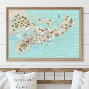 Nova Scotia Print Art, Nova Scotia Poster Art,Map of Canada, Lobster, Wine Gift, Province, Donair, Seafood Chowder, map Of Canadian Province