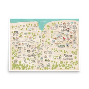Carte des vignobles de l'Ontario, carte de voyage œnologique, cadeau pour amateur de vin, dégustation de vin, cadeau vin unique, art mural, carte illustrée des chutes du Niagara,