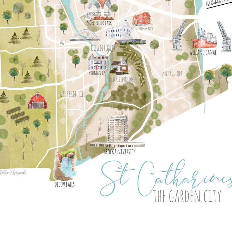 Mapa de St Catharines Ontario Canadá, Regalo para él, Arte de la pared, regalo para mamá, Mapa de St Catharines Niagara, Arte del mapa, Port Dalhousie, Canal Welland imagen 3