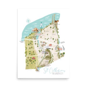 Carte de St Catharines Ontario Canada, cadeau pour lui, art mural, cadeau pour maman, carte de St Catharines Niagara, art de la carte, Port Dalhousie, canal Welland