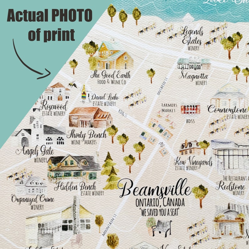 Beamsville Ontario Niagara Illustration Map Wall Art-Wall Decor-Wineries-Winery Tour Map-Town Of Lincoln image 3