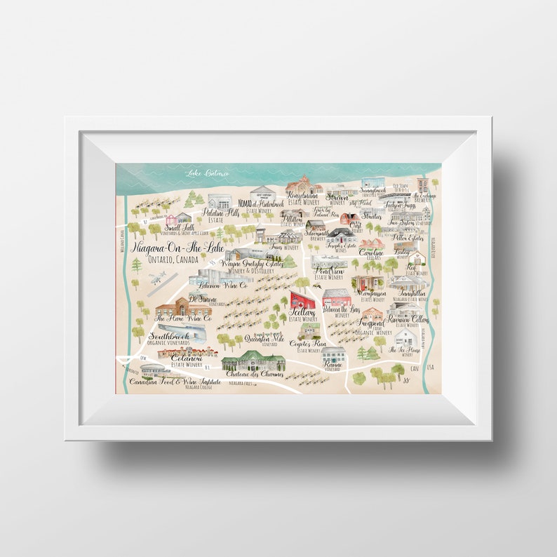 Niagara on the Lake Ontario Winery Map Wall Art Canada Wine Etsy Canada