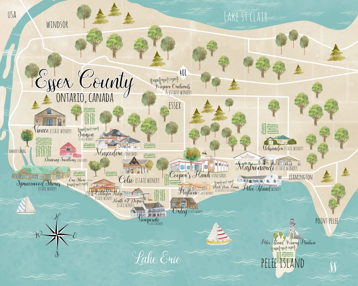 Windsor Essex County Wine Map Wine Art Gift for Wine Lover Etsy Canada