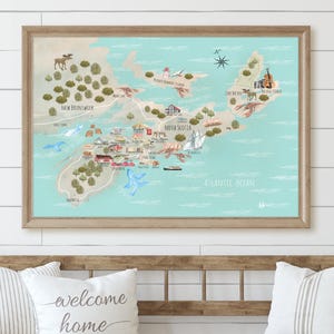 Carte illustrée de la Nouvelle-Écosse, art mural, carte du Canada, homard, cadeau de vin, province, Donair, chaudrée de fruits de mer, carte de la province canadienne