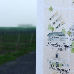 Vineland Jordan Pelham Ontario Niagara Ilustración Mapa Arte de la pared, regalo amante del vino, Canadá, Ontario, mapa de bodegas Ontario imagen 3