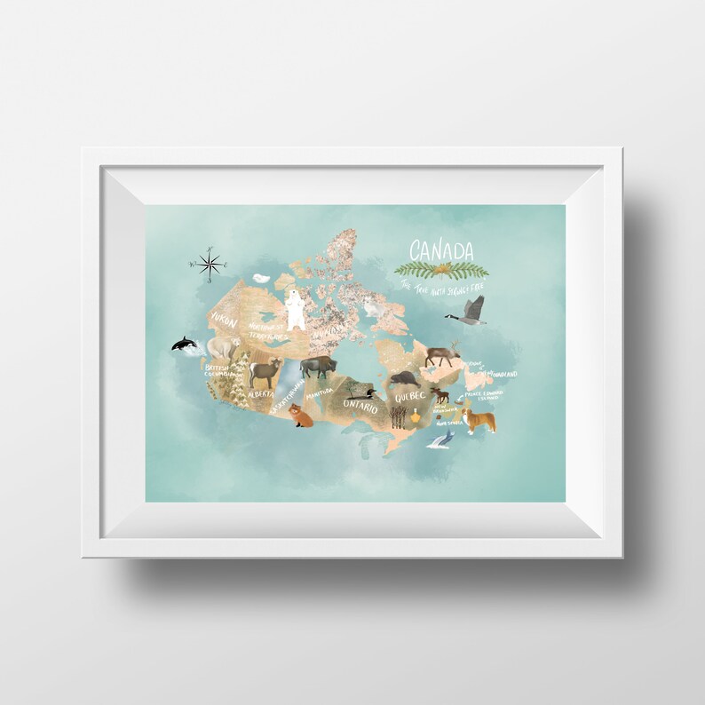 Canadian Map Watercolor Art print Canada map Office decor Etsy