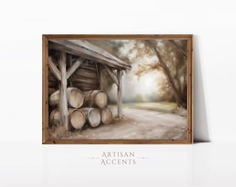 Kentucky Bourbon Barrels Oil Painting, Whisky Rickhouse Wall Decor, Digital Art Print, Distillery, Vintage Download, Printable JPEG Artwork