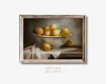 Bowl of Lemons Oil Painting, Wall Decor Digital Print, Dining Room, Home Decor Digital Download, Printable JPEG, Art, Fruit Bowl, Kitchen