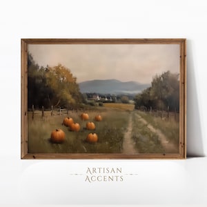 Pintura de paisaje de calabazas de otoño, impresión artística digital para decoración de pared, otoño melancólico, descarga digital de decoración del hogar, JPEG imprimible, arte, Halloween