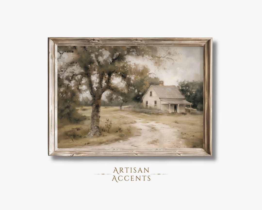 Vintage Cottage Oil Painting, Wall Decor Digital Art Print, Wildflower ...