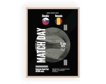 UEFA EURO 2024 - MATCHDAY Slovaquie - Roumanie - Affiche avec cadre en bois - Affiche, Affiche de football, Cadeau, Affiche de sport, Journée de match