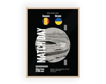 UEFA EURO 2024 - MATCHDAY Romania - Ukraine - Poster with Wooden Frame - Poster, Fussball Poster, Gift, Sport Poster, Matchtag
