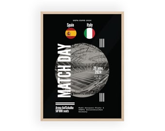 UEFA EURO 2024 - MATCHDAY Espagne - Italie - Affiche avec cadre en bois - Affiche, Affiche de football, Cadeau, Affiche de sport, Journée de match