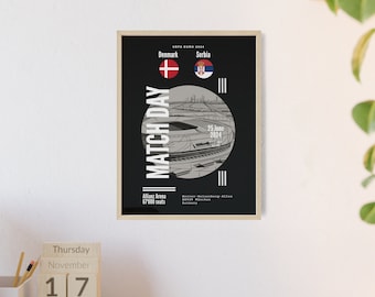 UEFA EURO 2024 - MATCHDAY Danemark - Serbie - Affiche avec cadre en bois - Affiche, Affiche de football, Cadeau, Affiche de sport, Journée de match