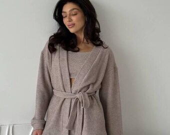 Cozy Cotton Robe & Pajama Set - Stylish Sleepwear Top, Shorts and Robe for Women - Perfect Gift for Her