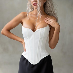 Unique White Corset and Black Long Skirt - Overbust Bustier & Long Skirt - Formal Dress for Prom, Wedding, or Bridesmaid Only  Corset