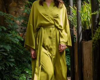 Elegant Olive Green Long Robe - Wide Sleeve Long Robe for Women - Ideal Gift for Wife or Mom