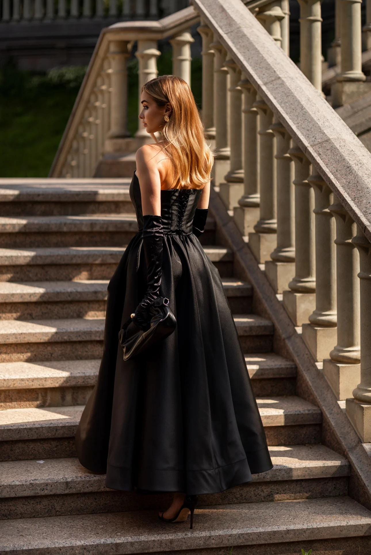 Long Black Corset Dress - Classic Floor Length Evening Gown - Prom, Wedding Guest or Bridesmaid Dress Long Black Corset Dress - Classic Floor Length Evening Gown - Prom, Wedding Guest or Bridesmaid Dress
