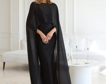 Elegant Black Long Cape - Sheer Evening Shawl for Weddings & Special Occasions - 12 Colors Available