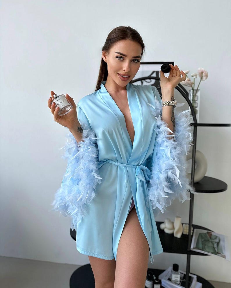Light Blue Feather Robe Set