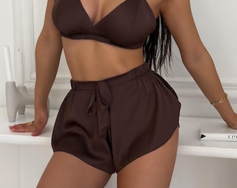 Lindo conjunto de pijama de chocolate - Ropa cómoda para estar en casa y dormir - Regalo ideal para novia