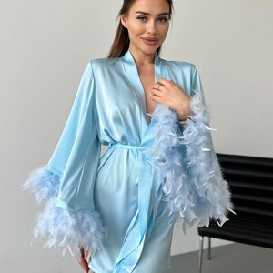 Light Blue Feather Robe Set