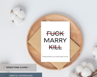 Digita Lustige Hochzeitskarte - fuck marry kill - Glückwunschkarte für frisch verheiratete oder verlobte Paare - Verlobungskarte - Sofortdownload