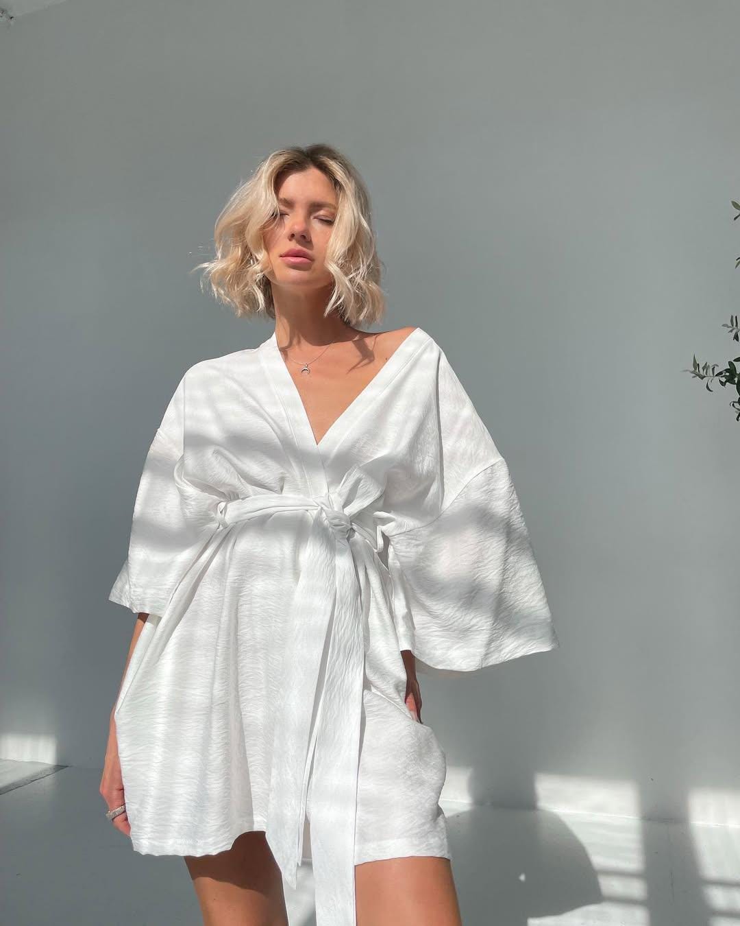 White Linen Kimono Dress - Minimalist Summer Wrap Dress - Oversize Boho  Dress in 6 Colors - Etsy