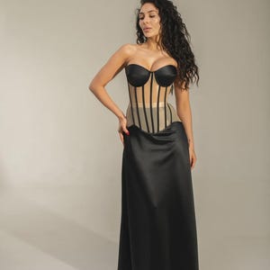 Biege and Black Corset with Long Skirt - Special Occasion Dress Set - Two Piece Prom or Birthday Dress